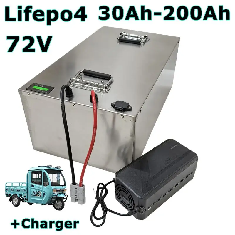 Lithium 72V 100AH 120AH 150AH 180AH 200AH 30AH-80AH Lifepo4 Battery 6000+ Cycle for 10kw 5kw 3kw Scooter Tricycle Motorcycle