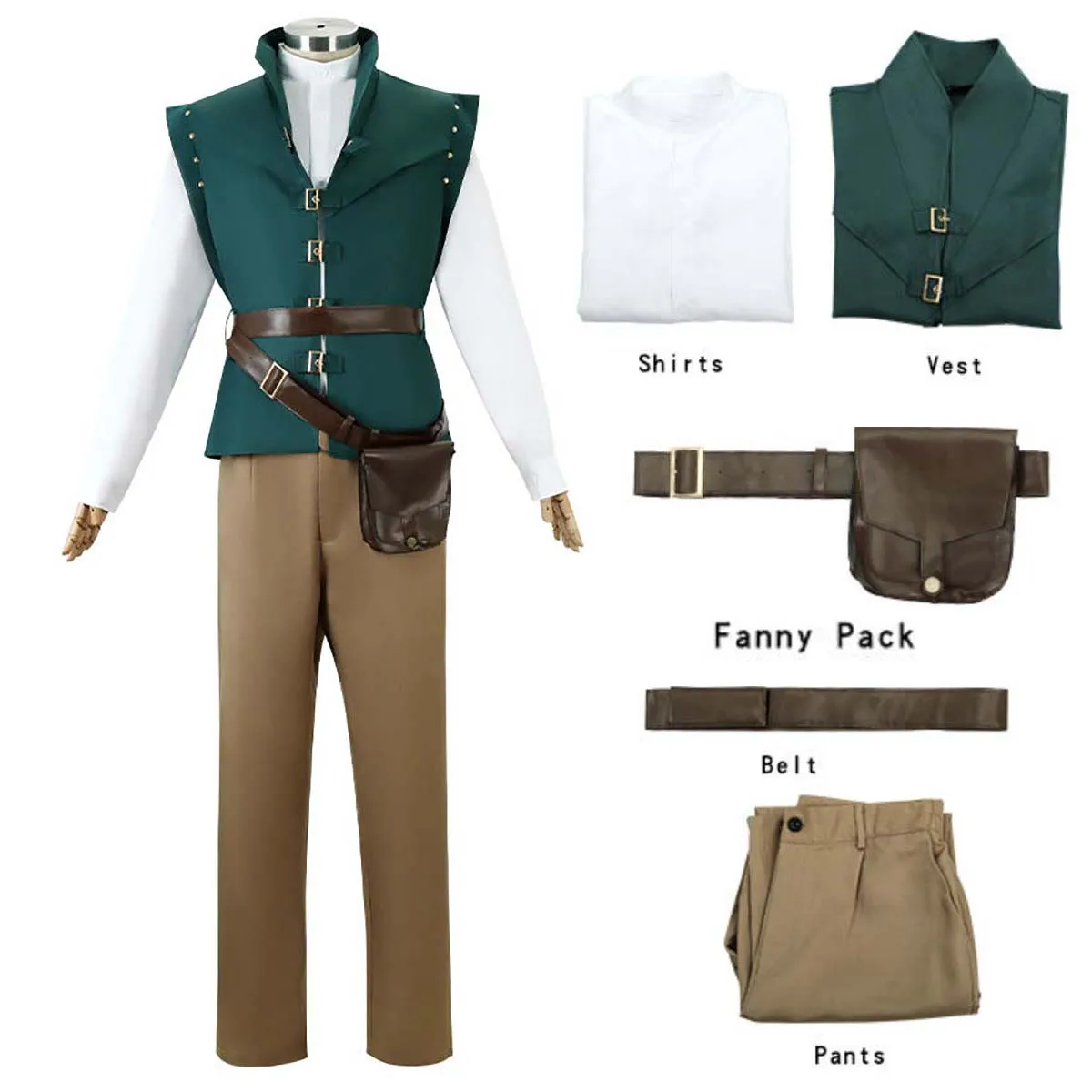 Adult Kid Halloween Cosplay Full Set Outfit Boy Men Flynn Rider Costume with Belt Bag fancy dress kostum cosplay anime ecoparty