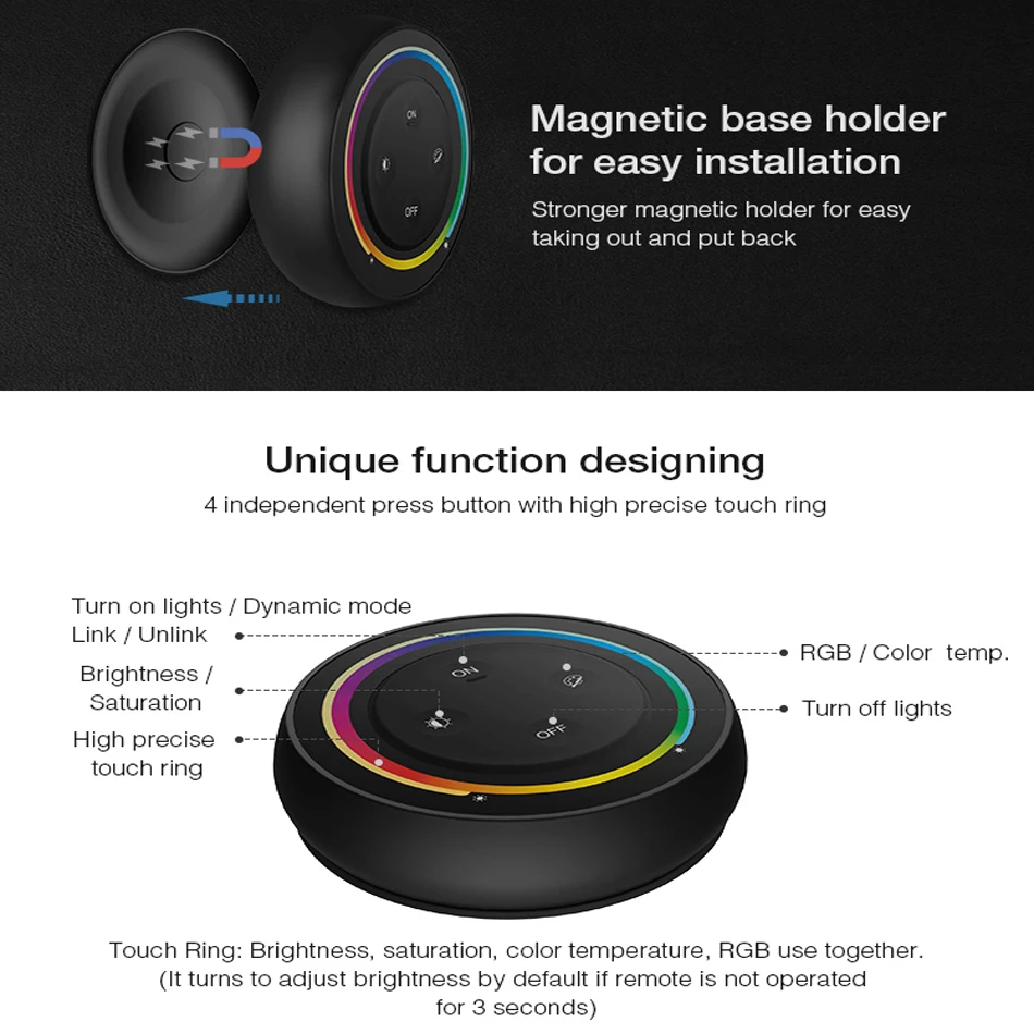 2.4G Regenboog Remote Rgbcct Led Controller Ronde Wit/Zwart/Grijs Dimmer Voor Milight Rgb + Cct Led gloeilamp Lamp Controle Miboxer