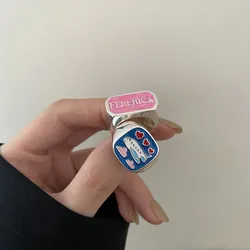925 Sterling Silver Open Finger Ring Blue Pink Plane Word Square Stackable Punk For Women Girl Jewelry Gift Dropship Wholesale