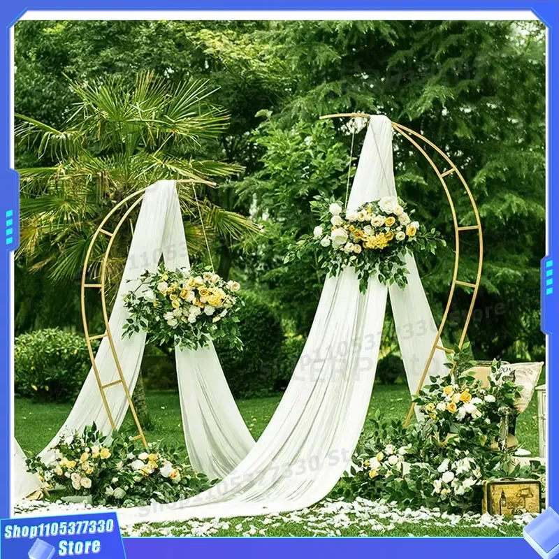 Modern Gold Metal Round Wedding Arch Detachable Plant Climbing Frame For Event Party Decoration Elegant Ceremony Backdrop