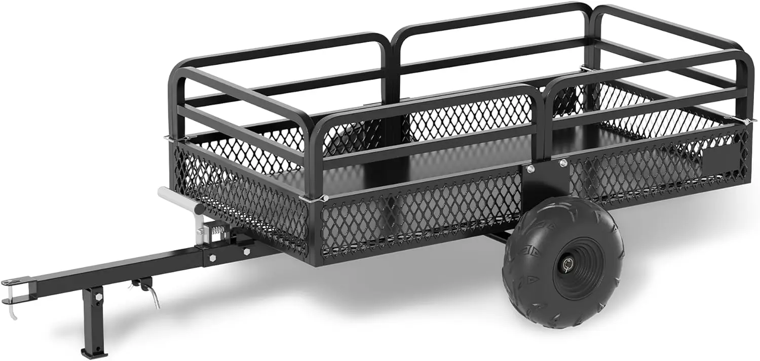 

ATV Trailer Steel Dump Cart, Heavy Duty Carts with Wheels 1500lbs 15 cu. ft Capacity Utility Trailer Yard Garden Trailer W/Suppo
