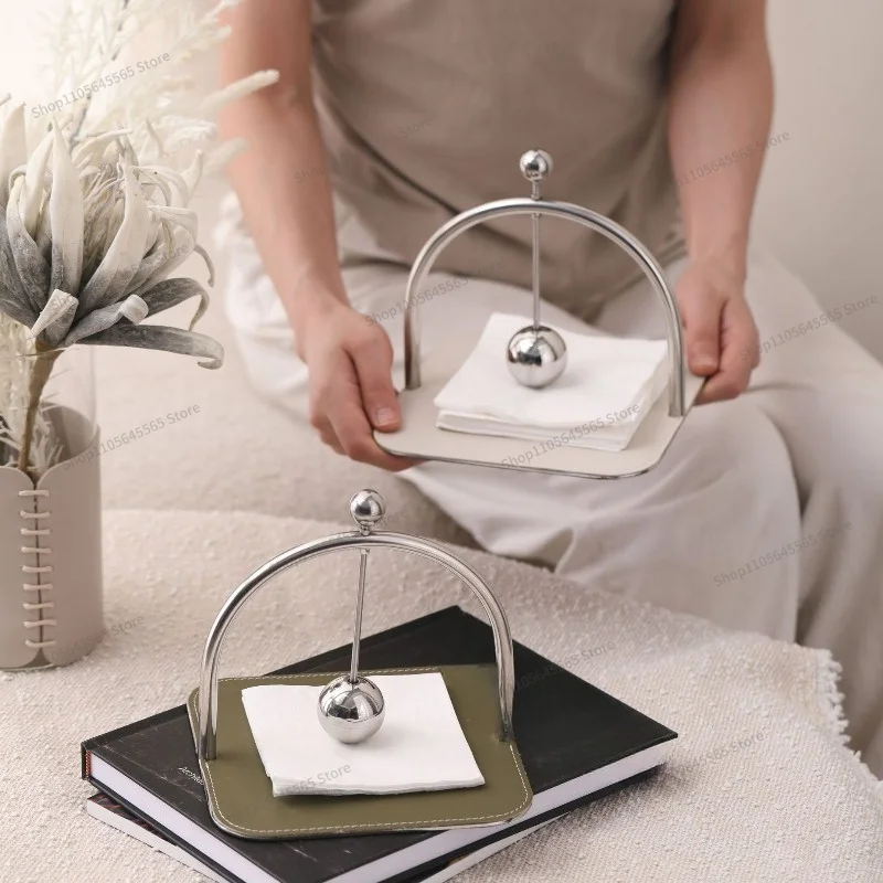 For Modern Minimalist Metal Leather Fixed-point Tissue Holder Creative Ornament Desktop Dining Table Decoration