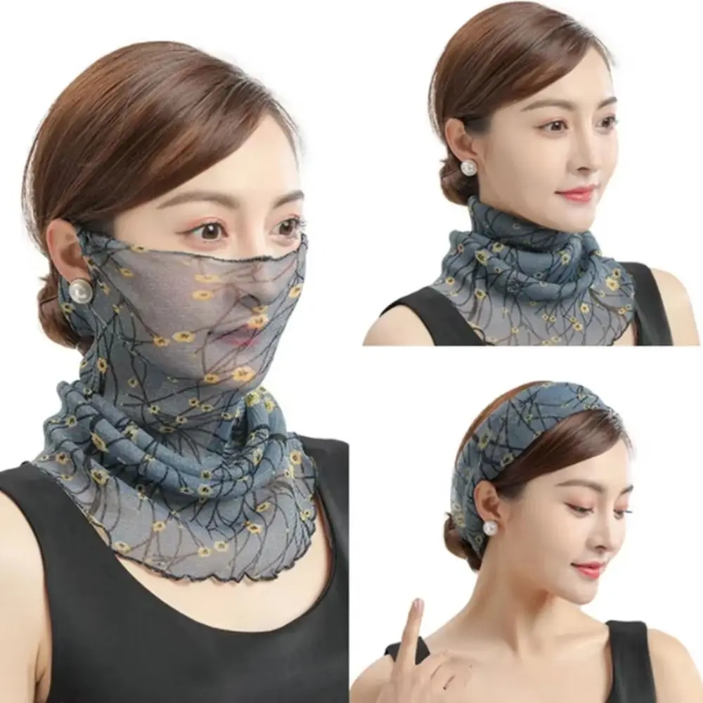 

Floral Print Sun Protection Face Mask Breathable Fabric Quick-Dry Breathable Face Scarf UV Protection Thin Texture Neck Cover