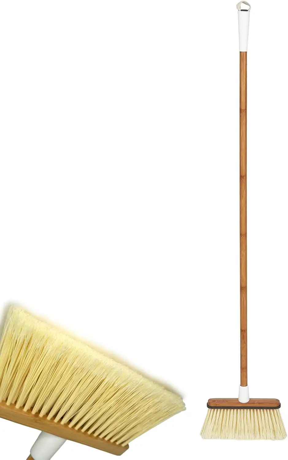 

Angled Bamboo Broom with Stiff Flagged Bristles for Pet Hair, Kitchen & Tight Spaces - Indoor/Outdoor Cleaning