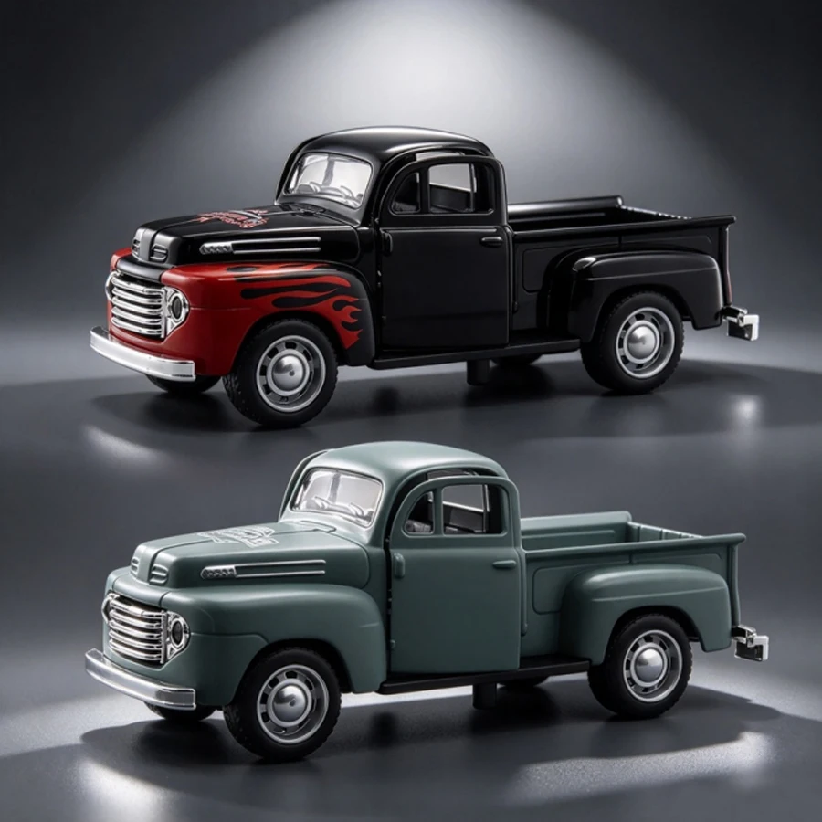 Classic Pickup Diecast Alloy Car Model, Vintage Truck Toy with Detailed Interior, Kids Vehicle Gift for Boys for Collection