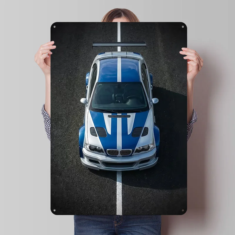 Sports M3 E46 Gtr Top View Car Tin Poster Customized Retro Wall Art Vintage Metal Signs for Garage Home Decor Coffee Bar Items