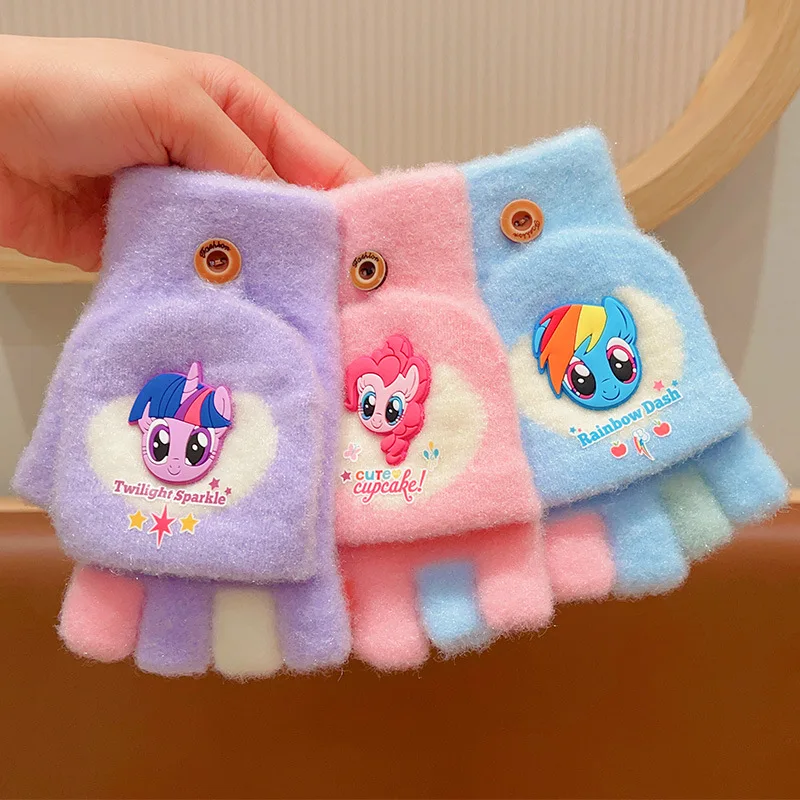 Miniso gants aveugles Little Pony pour enfants pour l'automne et l'hiver gants d'écriture chauds en polaire épaisse à cinq doigts
