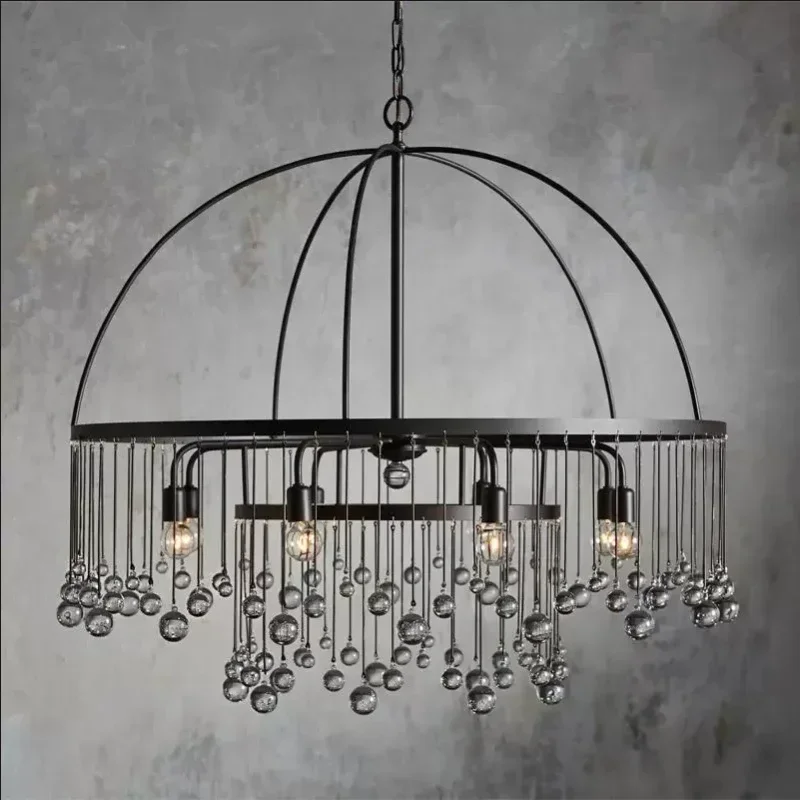 

American Retro Light Luxury Chandelier Vintage restaurant rectangular Chandelier Italian designer simple glass ball Chandelier