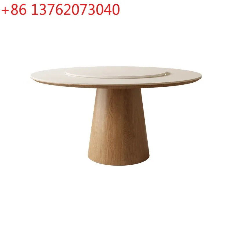 

Round solid wood rock slab dining table and chair combination household dining table with turntable large round table