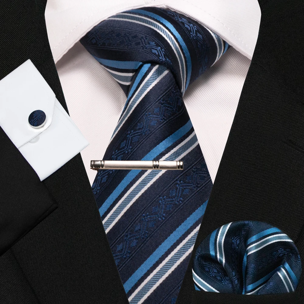 KAMBERFT Neue Klassische Seidenkrawatte für Herren Rot-Gold Gestreift Herrenkrawatte Taschentuch Manschettenknöpfe Set Hochzeit Business Party Gravatas – Detail 38