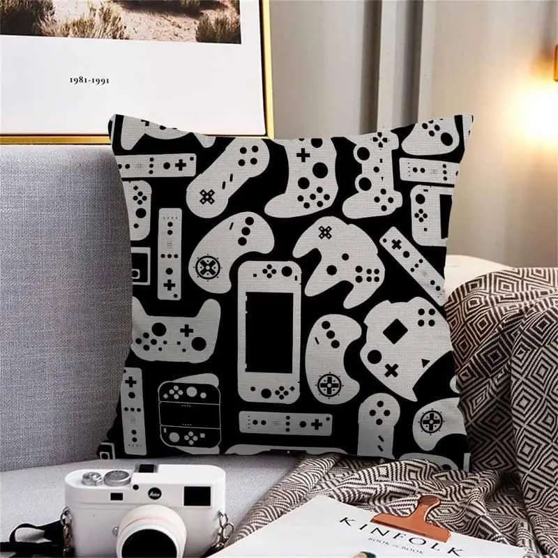 Throw Pillow Covers Video Games Controller Pad Gamers Pattern Pillow Case 18x18 Inch Cushion Cover for Home Party