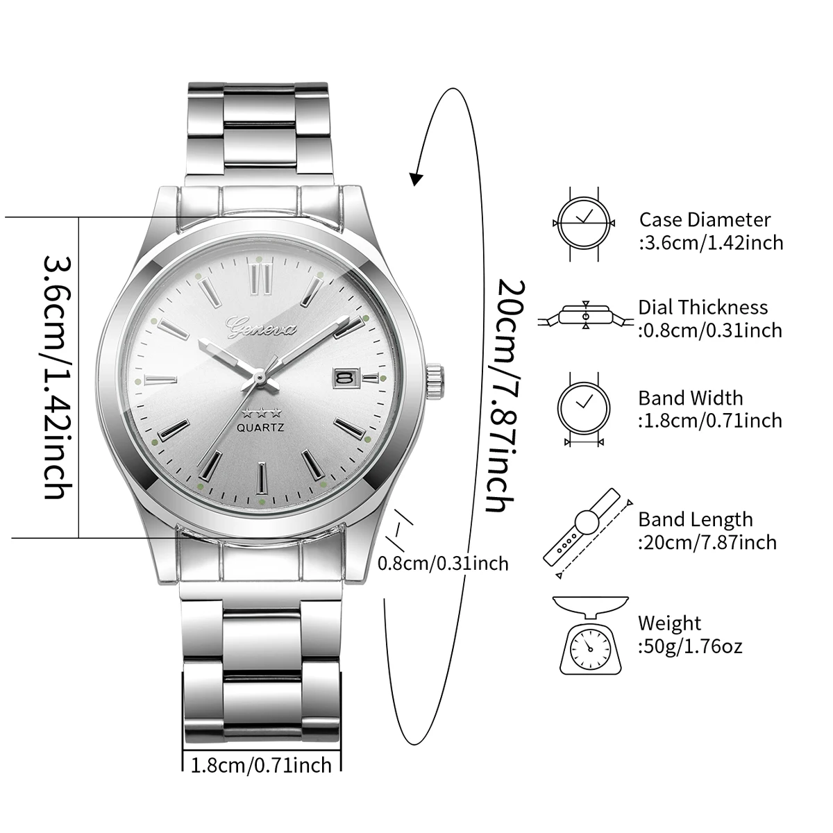 2PCS Fashion Couple Quartz Wristwatch for Men Women Simple Round Dial Date Display Watches Set Relogio Feminino（Without Box） view 6