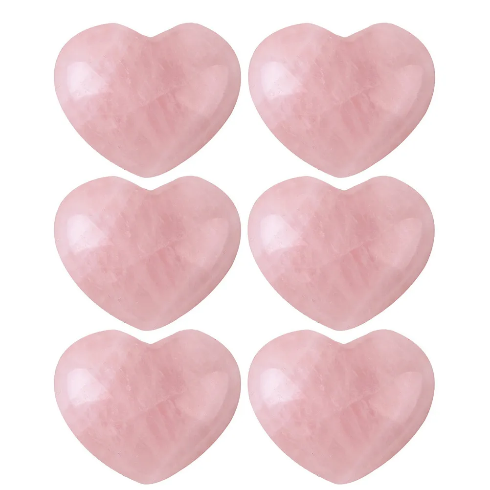 6Pcs Love Heart Pink Quartz Crystal Stones Natural Gemstone Ornament for Chakra Balancing Heart Healing Energy Flow