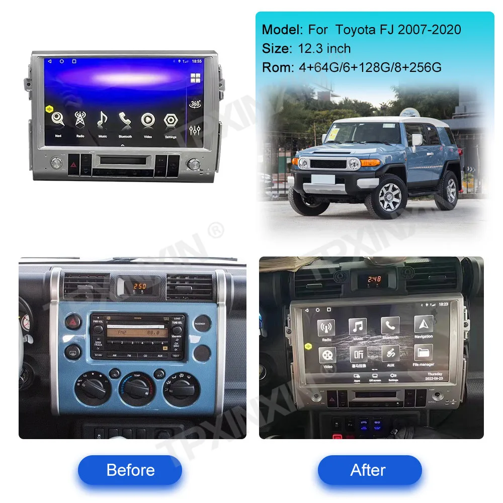 13.3 Inch Car Radio For Toyota Land Cruiser FJ 2007-2020 Android 13 Multimedia Player CarPlay GPS Navigation Head Unit Stereo
