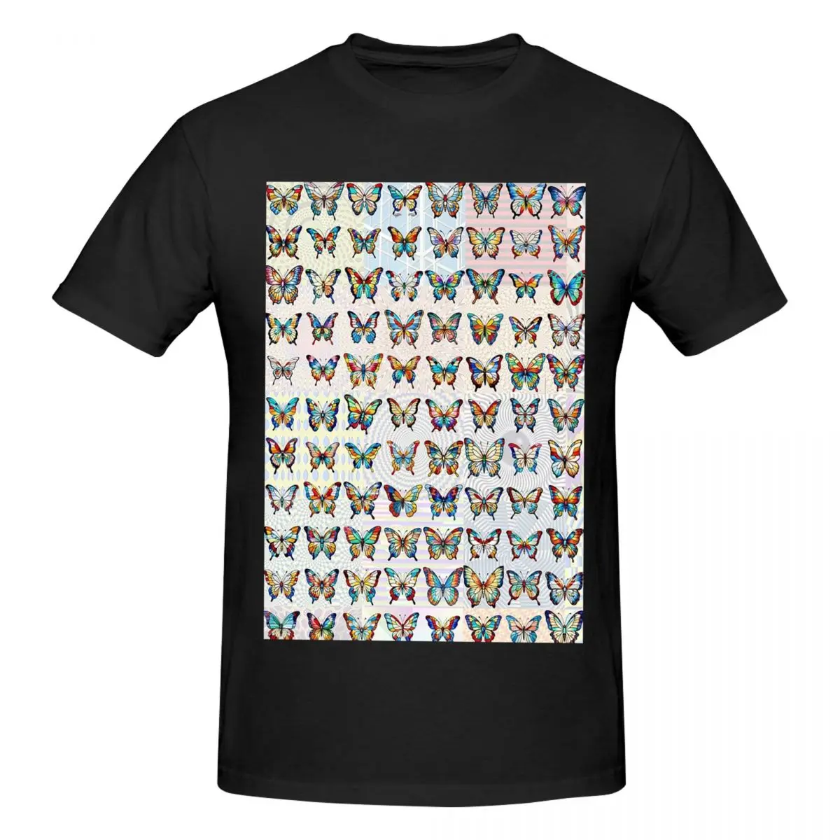 

Stained Glass Butterflies Men T-Shirt Classic Plus Size T Shirts Men's Crew Neck Cotton Tees Short Summer Male