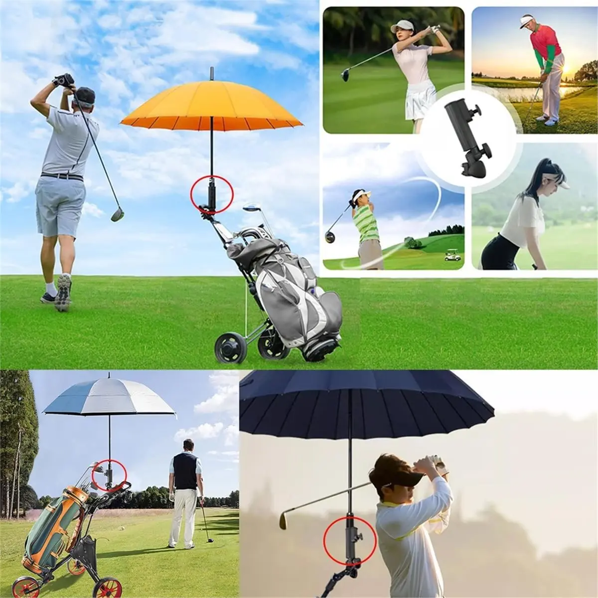 Big Discount Universal Golf Cart Umbrella Holder, Made of Black Nylon and Plastic, Suitable for Golf Carts.
