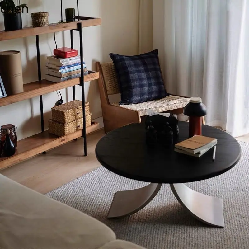 PYH Solid Wood Round Coffee Table Living Room Round Dining Table Simple Small Apartment Low Table