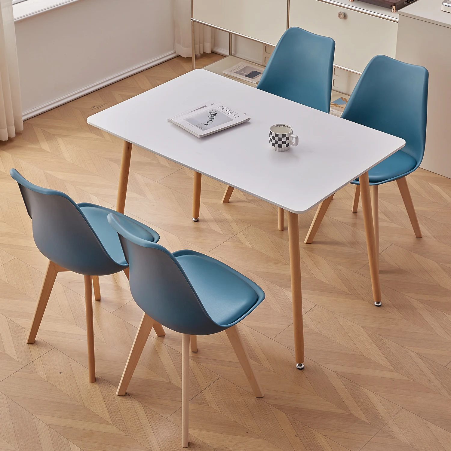 EGOONM 6Pcs Nordic Medieval Dining Chairs PU Padded Seat Beech Wood Legs Desk Chairs for Dining Room Bedroom Balcony Restaurant