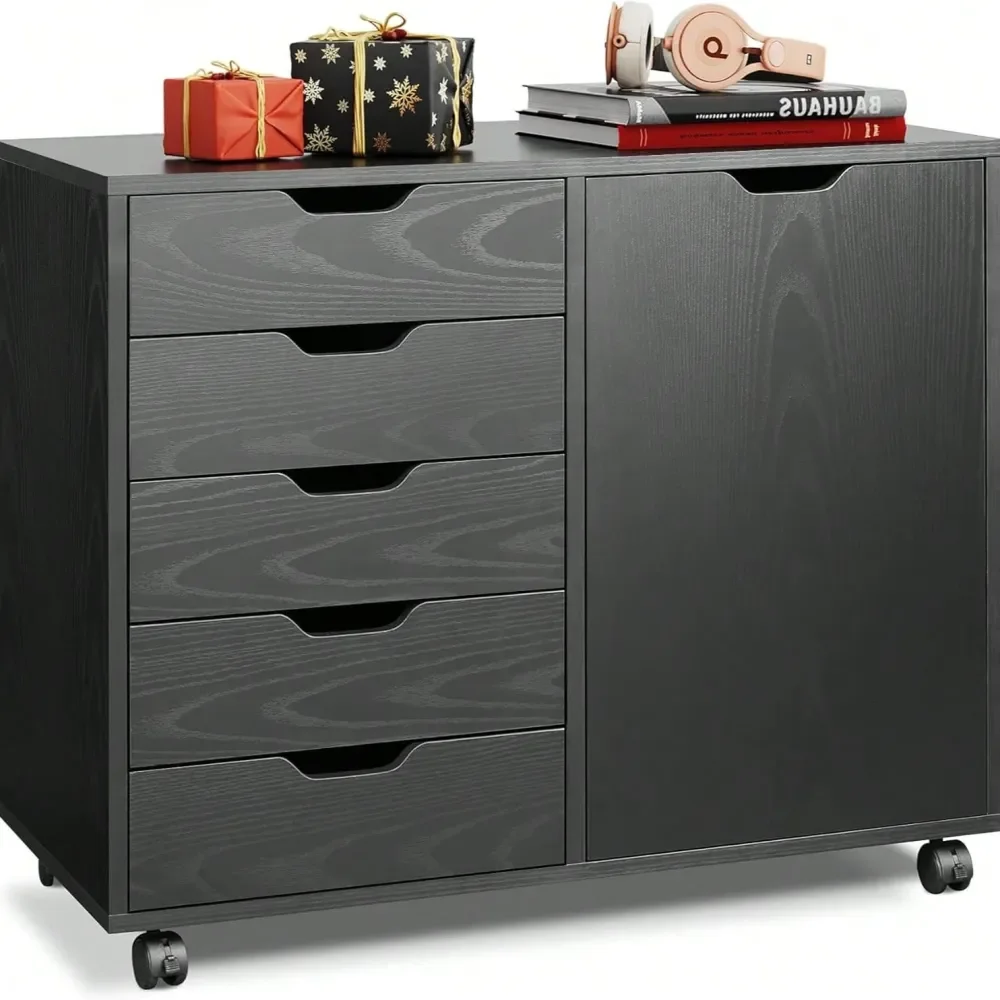 

Office Storage Cabinets And Shelving5Drawer Wood Chest For Home Office With Door, Mobile Storage Cabinet And Printer Stand