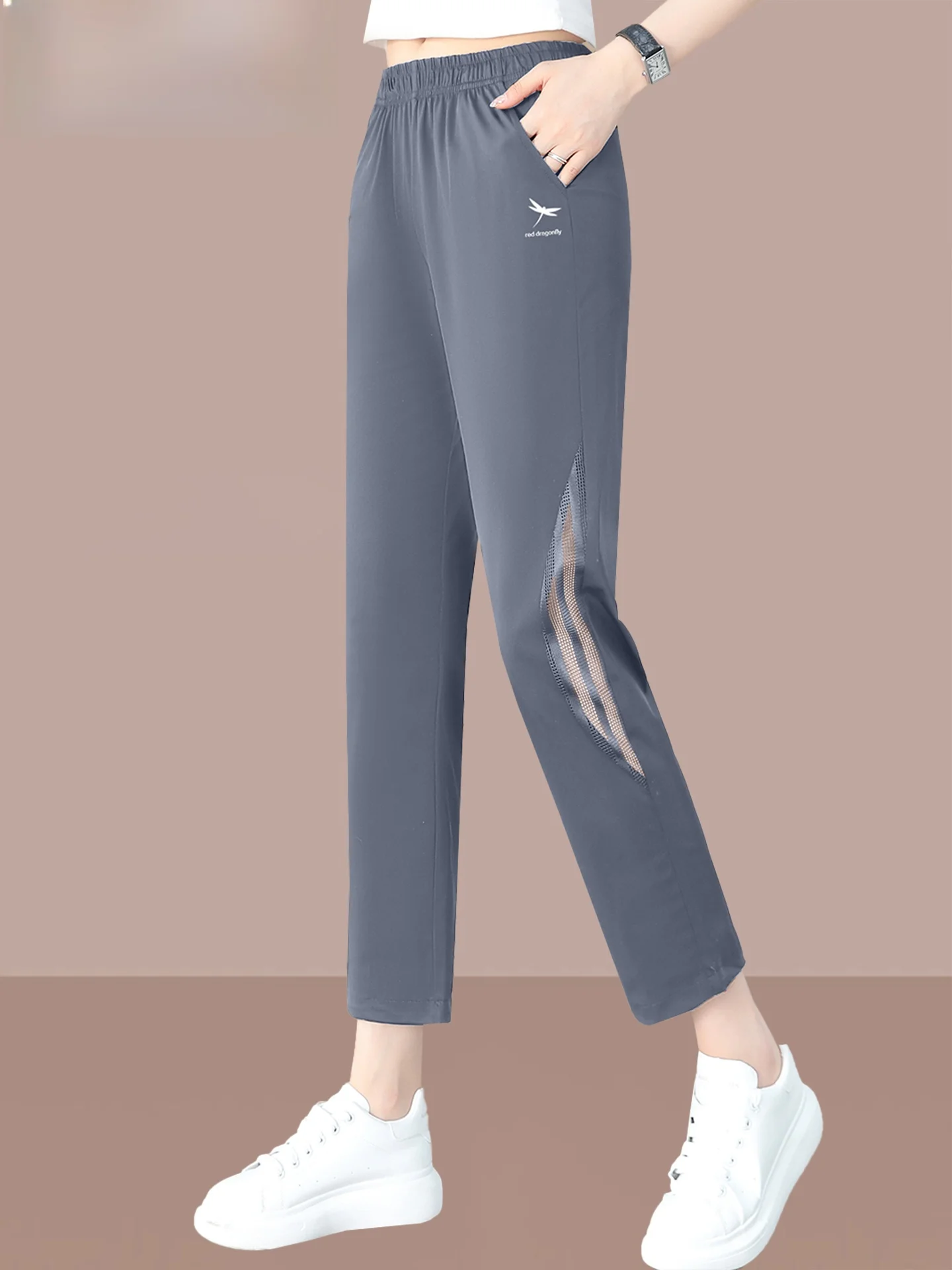 

Женские летние тонкие брюки Red Dragoy Ice Silk из девяти частей, с высокой талией, облегающие, быстросохнущие, спортивные, длинные, повседневные, прямого кроя