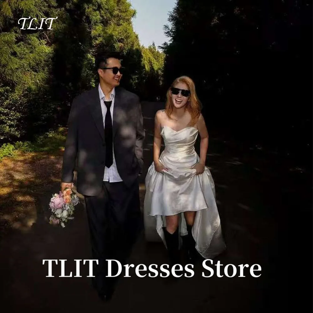 

TLIT Chic White Strapless Satin Evening Dress Korea Wedding Dress Photo Shoot Bridal Formal Party Customized Evening Party Bride