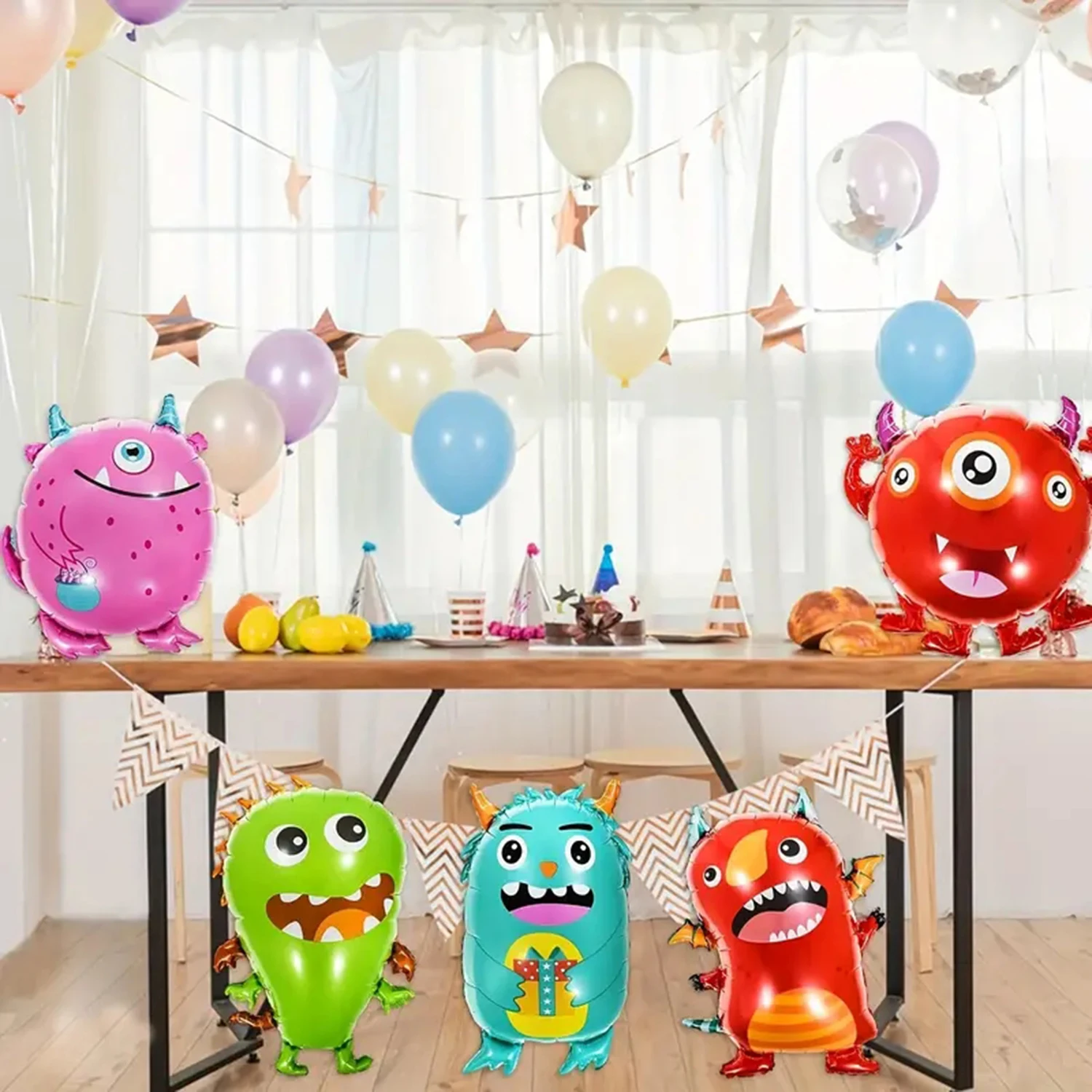 5 pieces, monster themed party aluminum foil balloons, cute monster aluminum balloons suitable for birthday parties