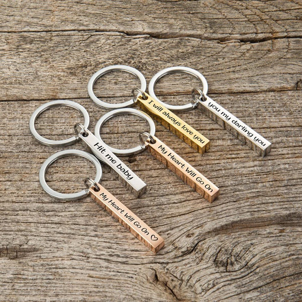 New Keychain Custom All Sides Engraved Name Vertical Strip Keychains for Men Personalized Gift Trendy Accessories Llavero Hombre