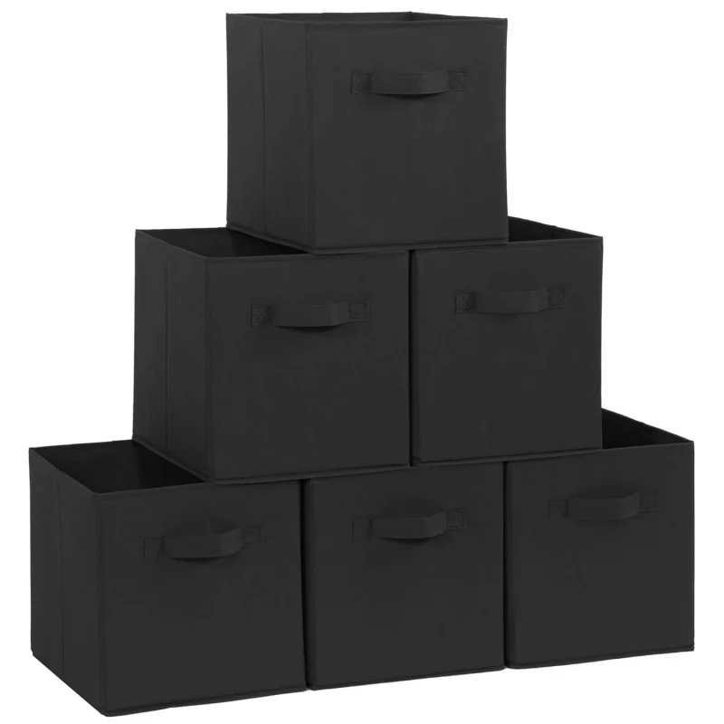 

6pcs Fabric Storage Cubes 11in Foldable Bins with Handles for Closet Shelves Toys Organization Durable Eco Friendly Collapsible