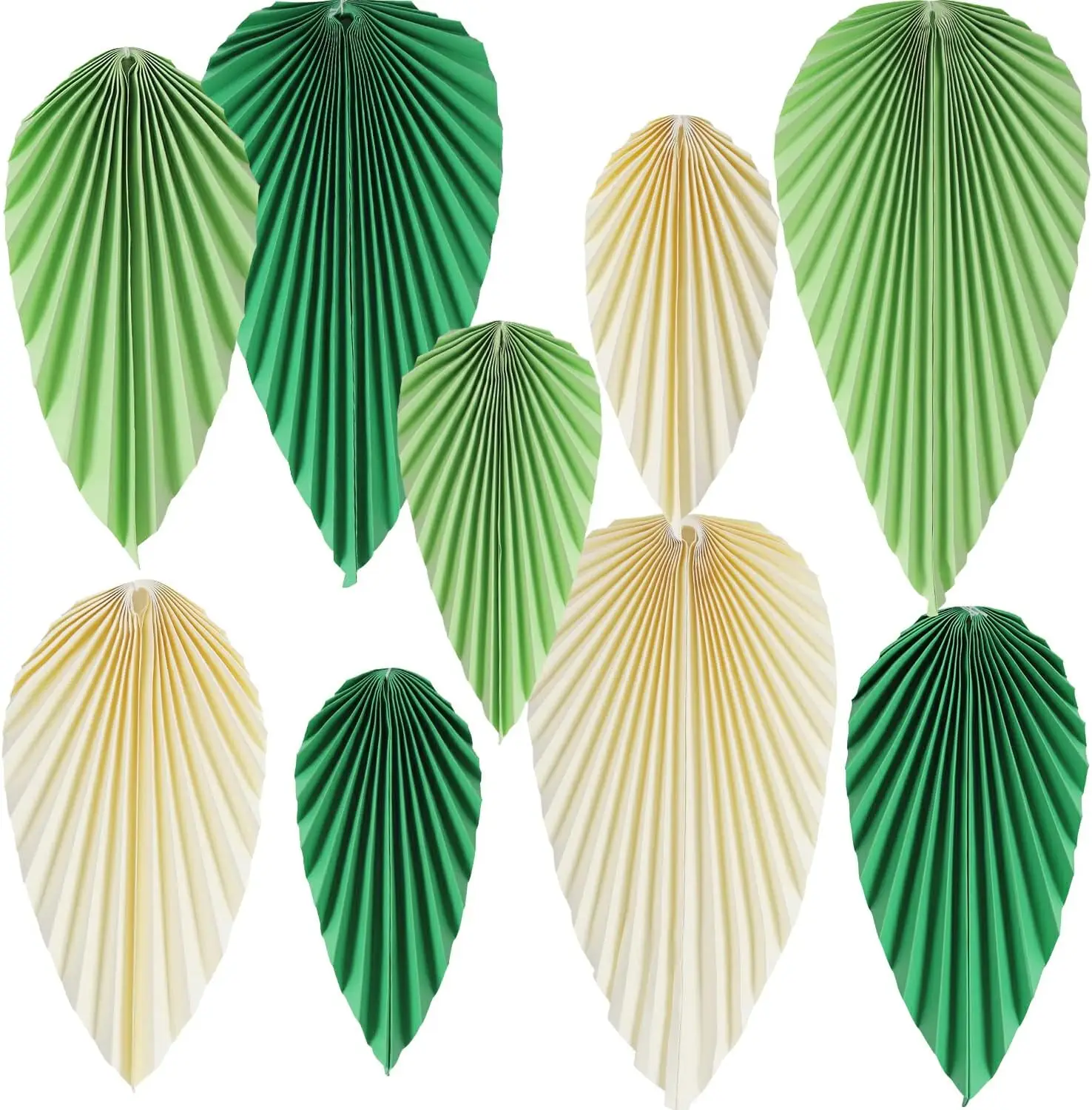 Green Paper Leaves Decorations for Wall Paper Fans Classroom Background Decoration Wedding Dino Birthday Hanging Decor 9pcs