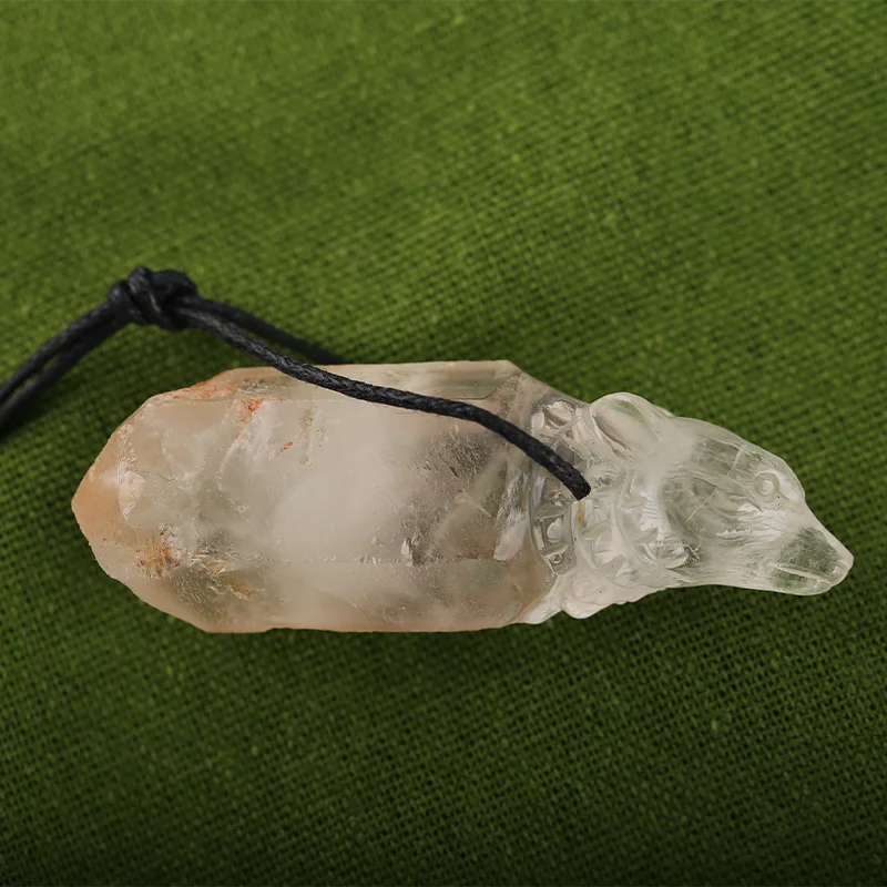 Drusy White Quartz With Pyrite Wolf Head Carving Pendant for Necklace Stone Fashion Natural Jewelry 58x14x18mm 25.9g