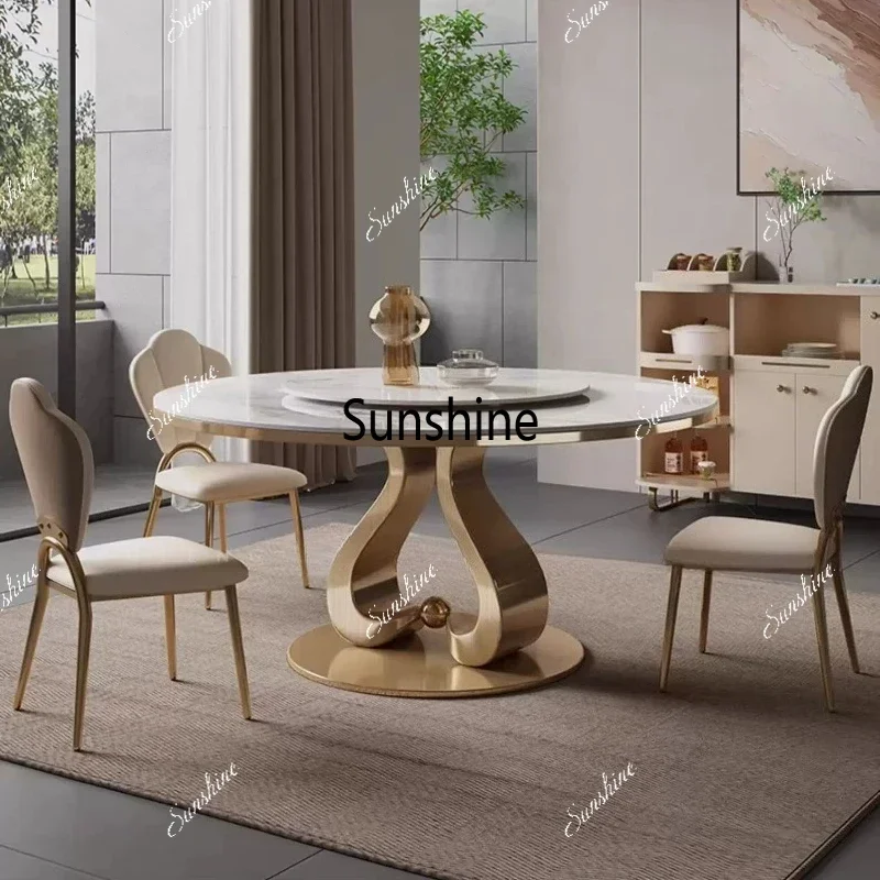 Dining Table Set Space Saving Furniture Modern Simple Light Luxury Restaurant Tables And Chair Combination Rock Slab Round Table