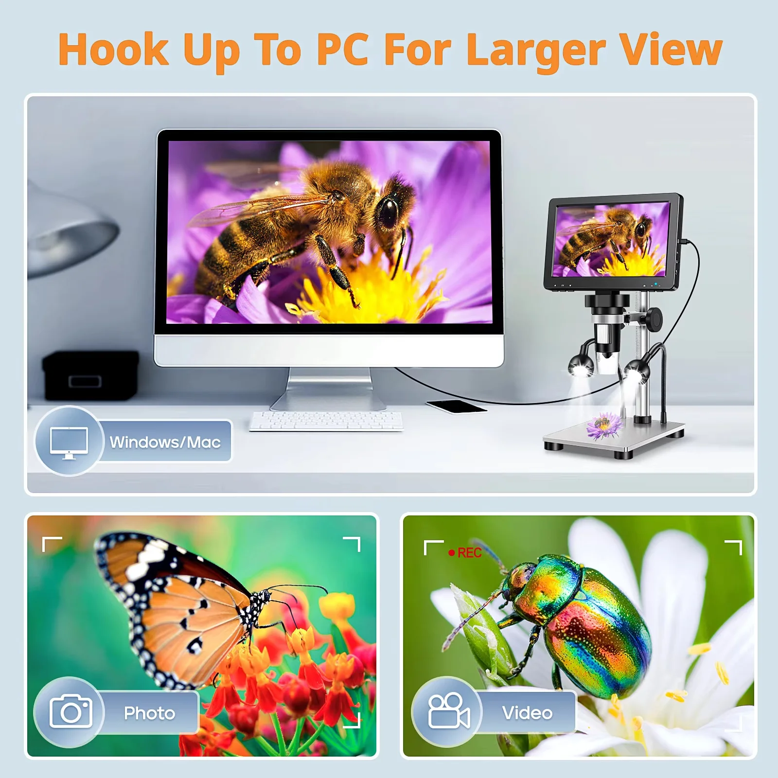 1200X Electronic Digital Video Microscope 7-inch LCD Screen Industrial Magnifier Connected To Computer for Precise Measurement