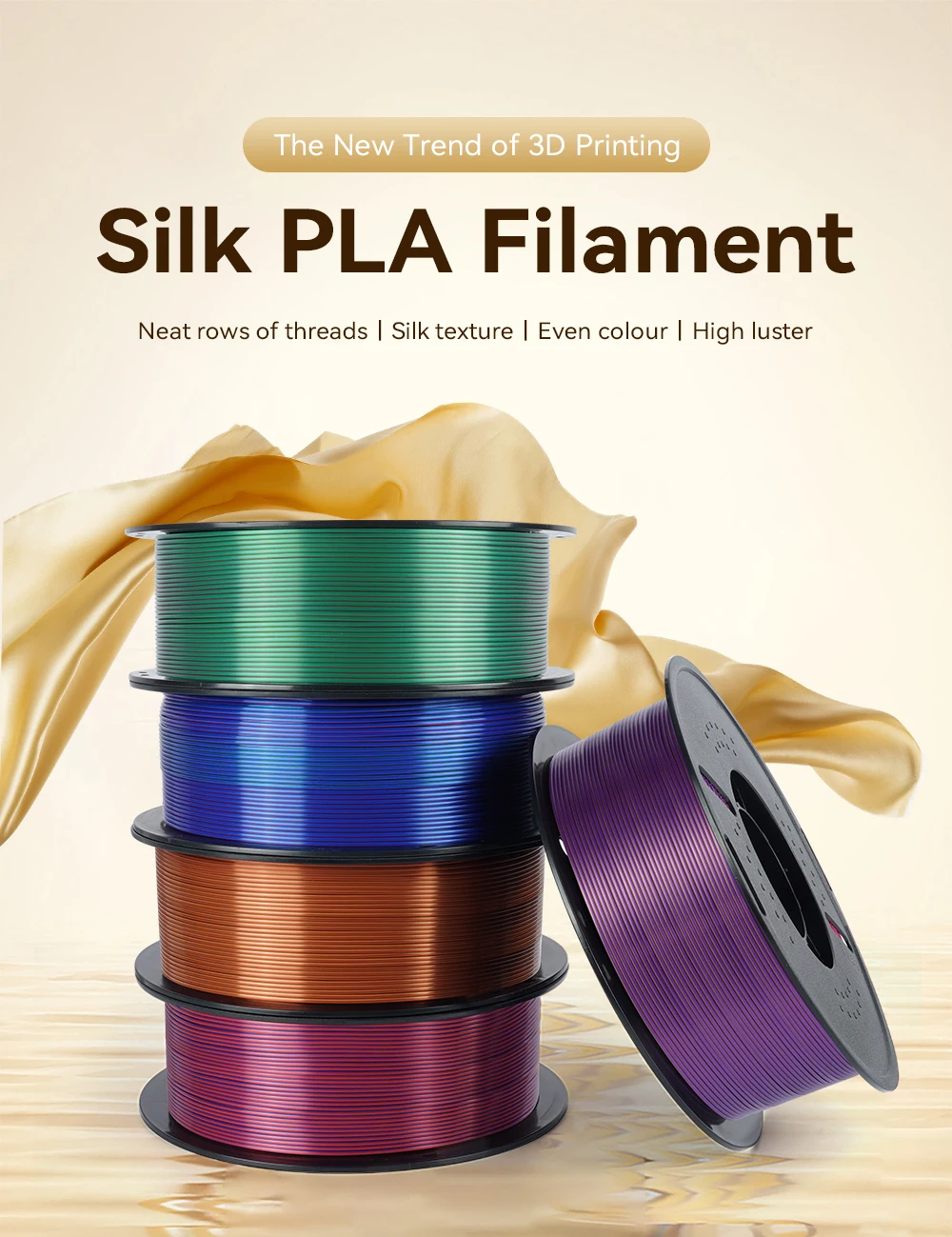 KINGROON 5 kg Seiden-PLA-Filament, 1,75 mm, 1 kg dreifarbiges Seiden-PLA-3D-Drucker-Filament, ordentlich gewickelt, mehrfarbige Regenbogen-3D-Filamente – Detail 8