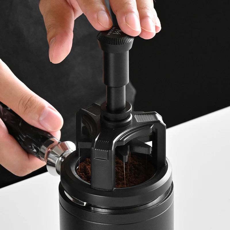 Image of MUVNA WDT Werkzeug zur Nadelverteilung für 51/53/58mm Siebträger, Drücken zum automatischen Drehen mit 9 Nadeln, Kaffee-Zubehör