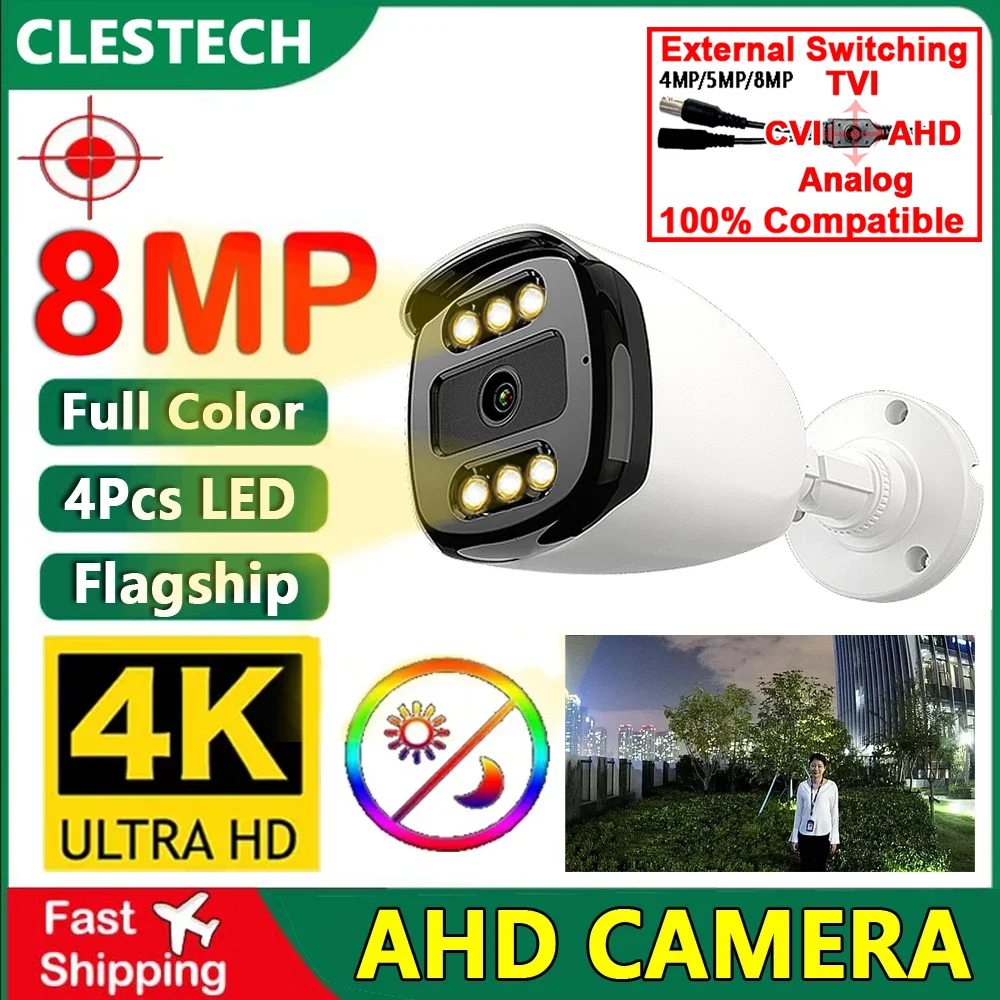 Imagem -01 - Cctv Security Surveillance Ahd Câmera Impermeável Full Color Visão Noturna Auto Luminosa Rua ao ar Livre 4k 6led 8mp 5mp 4in 24h cctv security surveillance ahd camera impermeavel full color visao noturna auto luminosa rua ao ar livre 4k 6led 8mp 5mp 4in 24h 01