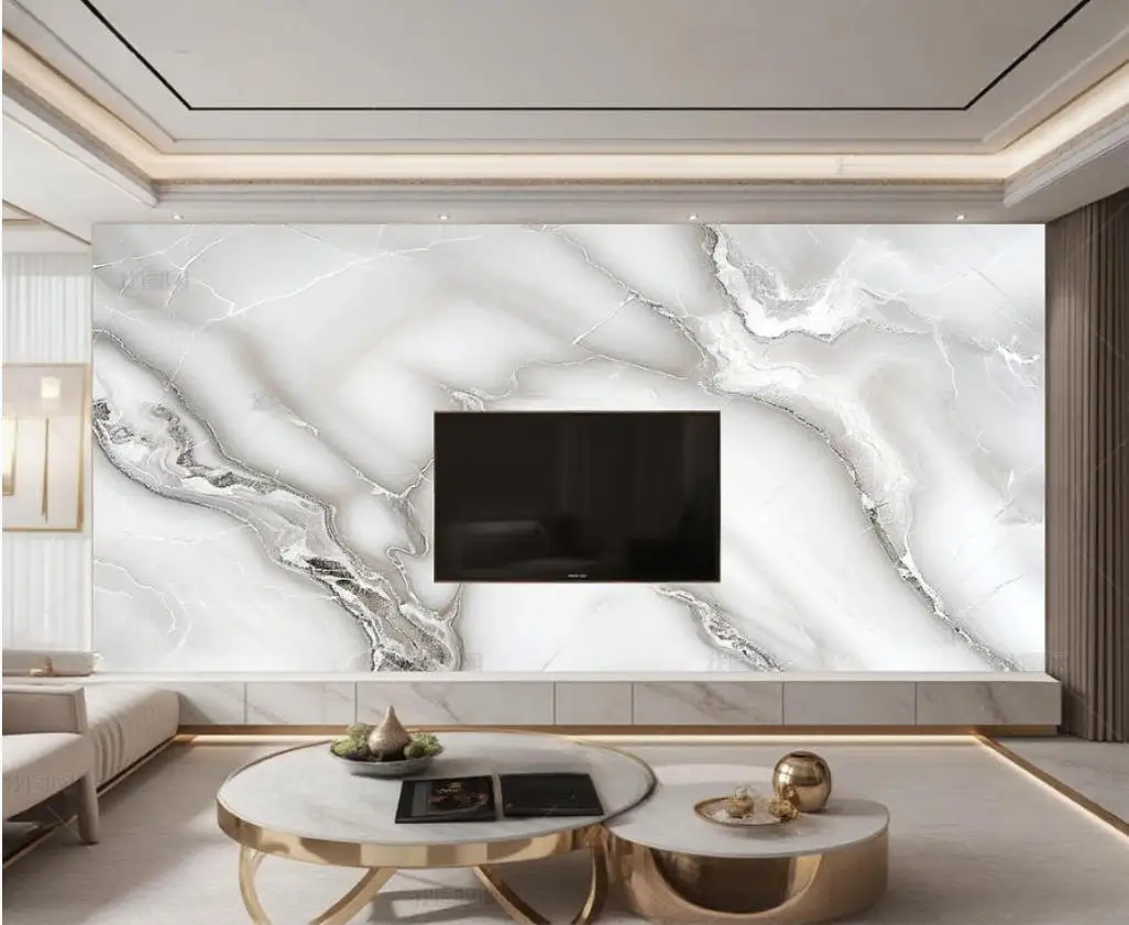Customized waterproof Self adhesive canvas material Mural bedroom Gold line marble TV background papel de parede wallpaper