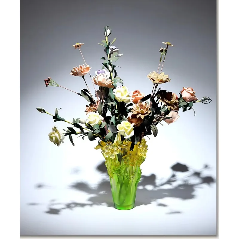 DSA high-end ancient glass daffodils vase suitable for dried flowers, living room decoration ornament, crystal craft gift