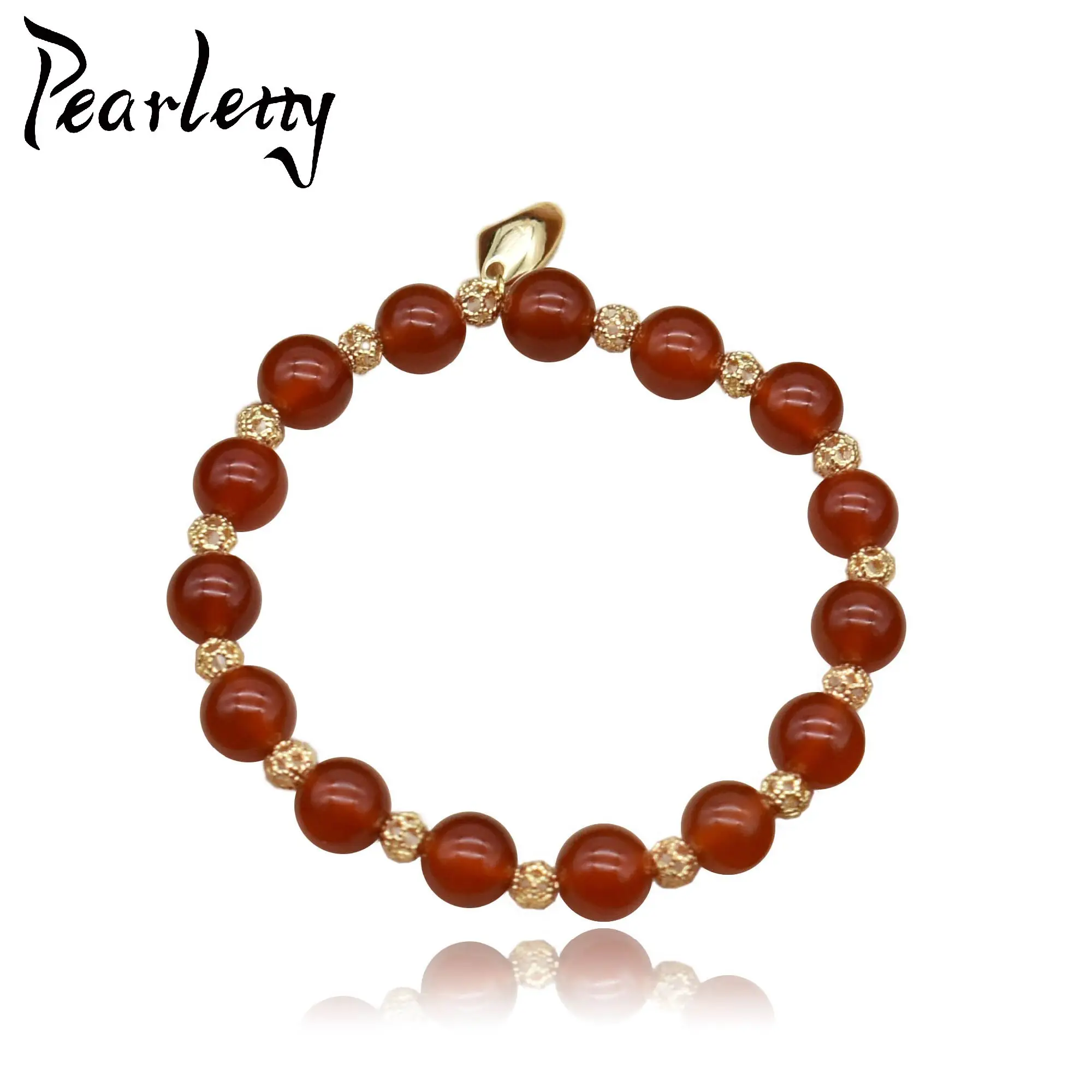 Pulseira frisada de ágata vermelha natural para homens e mulheres, pedra ônix, pulseira elástica, jóias artesanais, pérolas