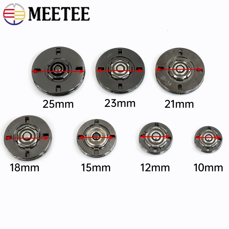 10sets Meetee 10-25mm Metal Snap Buttons for Female Coat Bag Invisible Buckle DIY Clothing Snaps Fastener Sewing Accessory D1-1