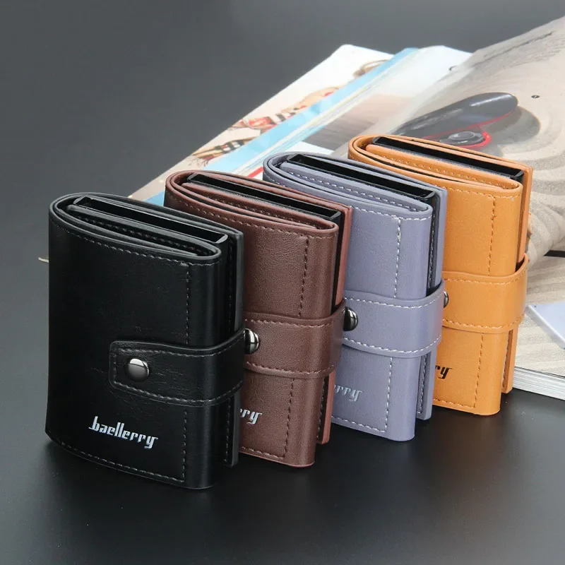 

Men Wallet Aluminum Box Antimagnetic Short Automatic Ejection High Quality Business Purse Three Fold Wallets Luxury Coin Purses