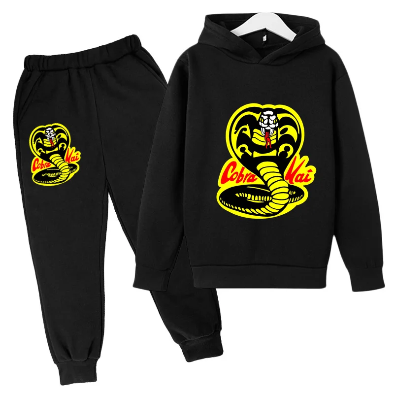 Kids Hot Spring and Autumn Hoodies Men's and Women's Hoodies Two Piece Set 3-12 Year Old Children's Casual Set Cobra Top+Pants