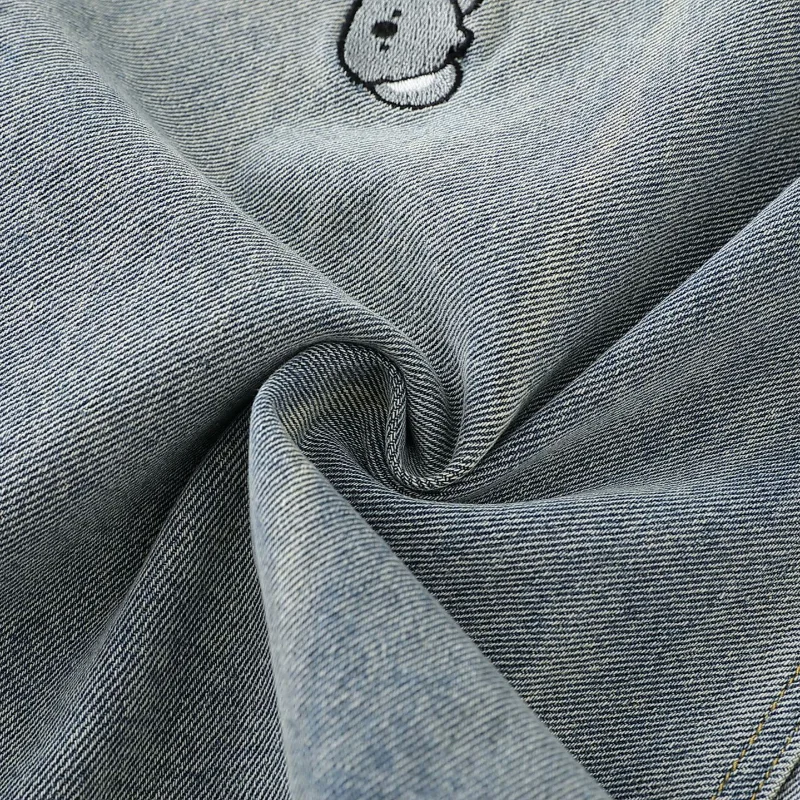 Sweet Girls Embroidery Jeans Loose Washed Denim Scimitar Trousers Women 2025 Autumn New Fun Blue Fresh Sweet Pants Fashion