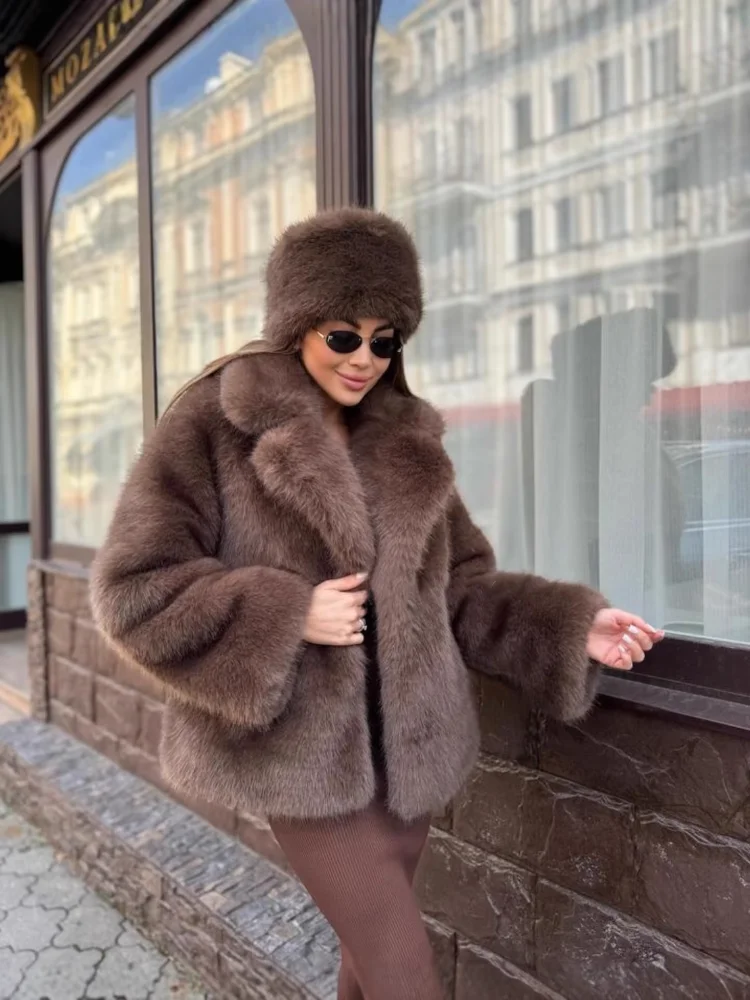 Womens Grey Fuzzy Faux Fur Jacket Wide Collar Long Sleeve Open Front Warm Coat Autumn Winter Work Party Daily Streetwear Wear