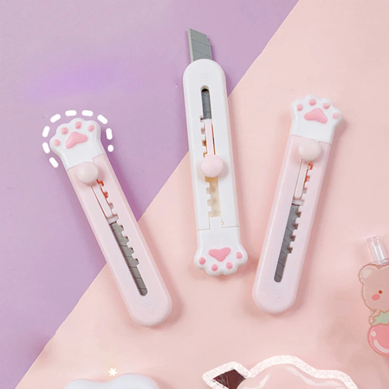 Retractable Utility Knives Cute Cat Paw Knife Portable Letter Opener For Cutting Paper Cardboard Office School Stationery Tools