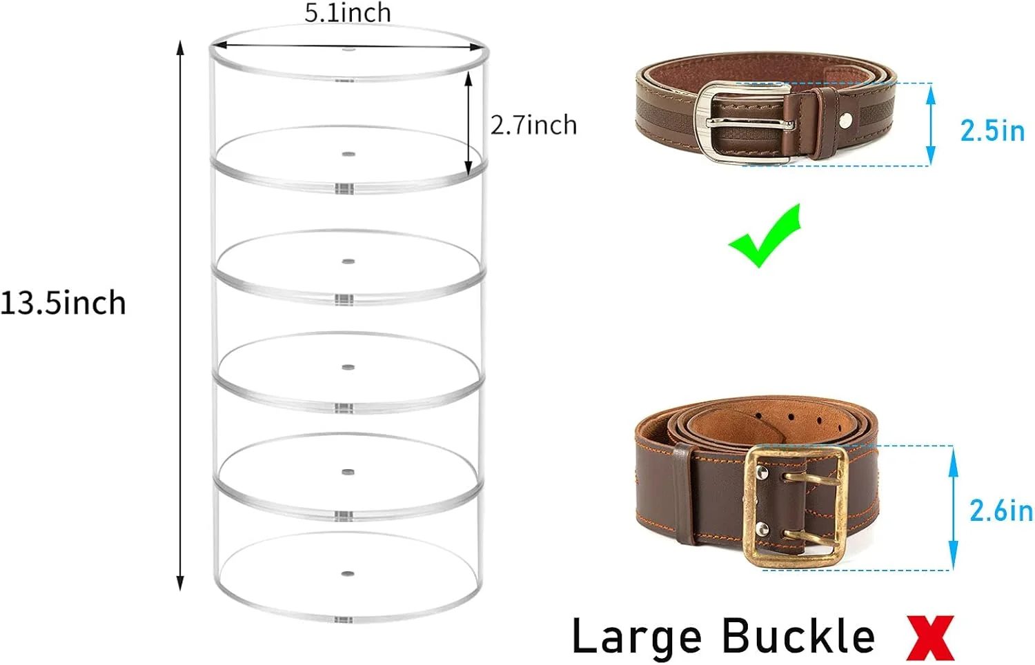 Belt Organizer, Acrylic Display Case with 5 Layers Storage Holder for Belt, Watches and Other Accessories