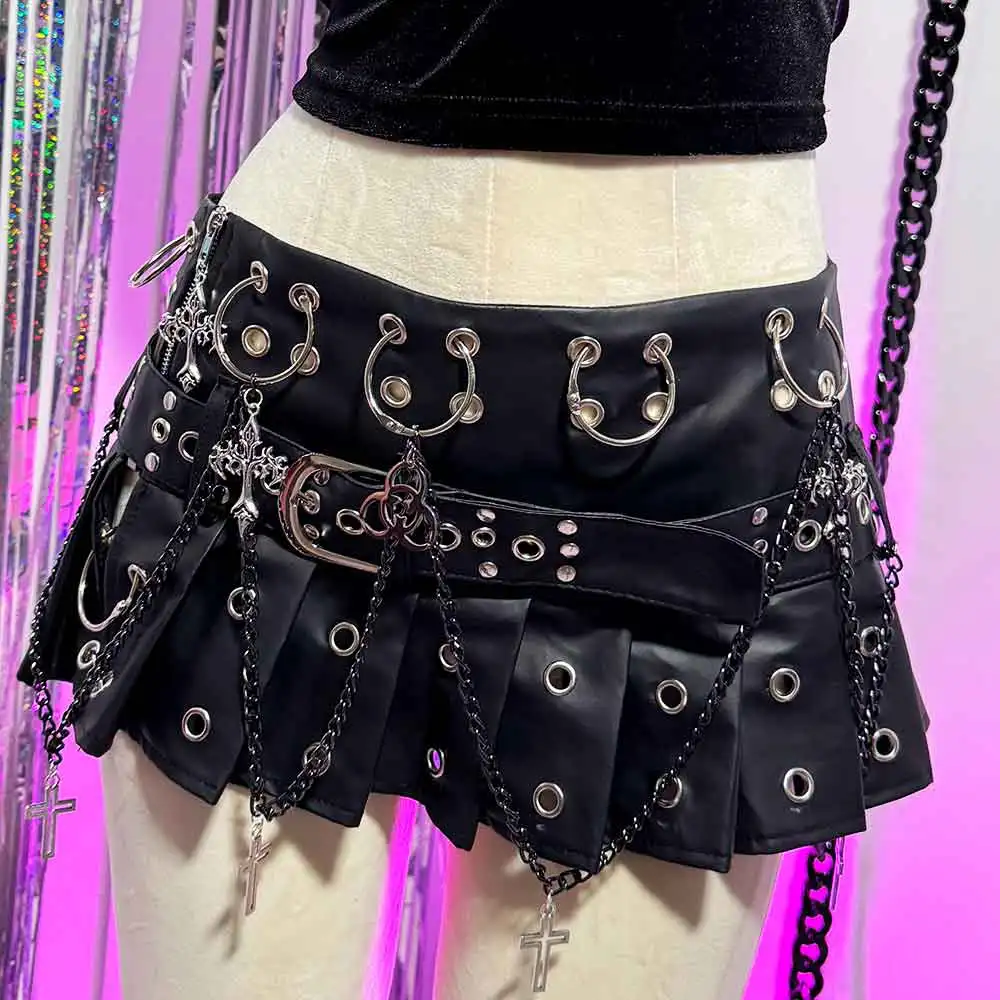 Gothic Emo PU Leather Mini Skirt for Teens Grunge Punk Rock Festival Rave Y2K ALT Clothing Women’s Goth Skirts 80s Vkei Clothes 6 Gothic Emo PU Leather Mini Skirt for Teens Grunge Punk Rock Festival Rave Y2K ALT Clothing Women's Goth Skirts 80s Vkei Clothes 6