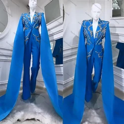 Luxurious Beads Women Suits Dresses Vintage One Button Jacket Flare Pants Party Gown Custom Made Crystal Blazer 2 Pcs