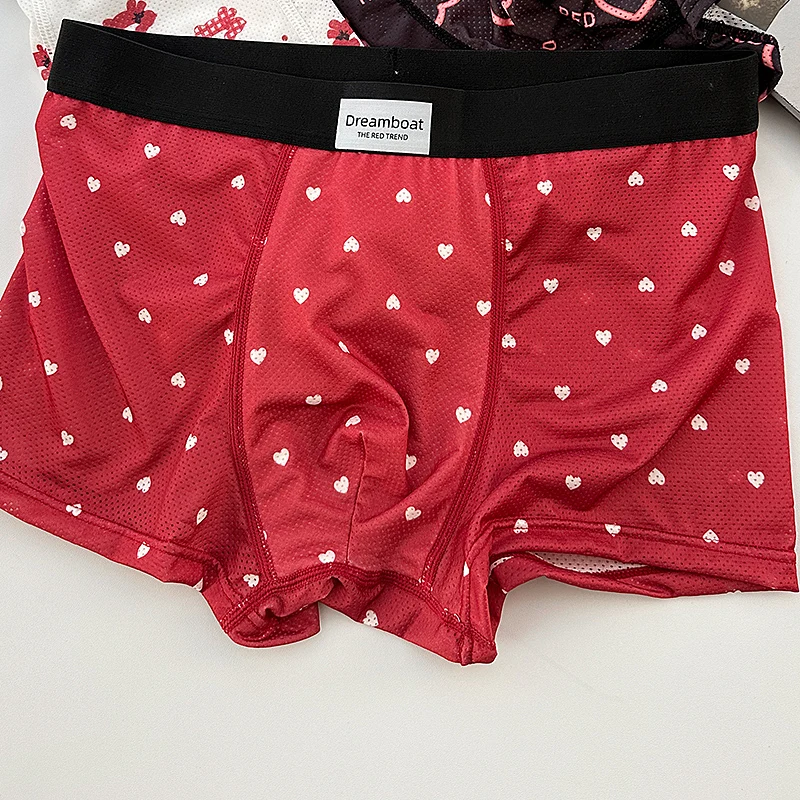 Men Underwear With Ice Silk  Boxer Shorts Bottom Breathable Quick Drying Crotch Male Student Cartoon Printed Flat Corner Shorts