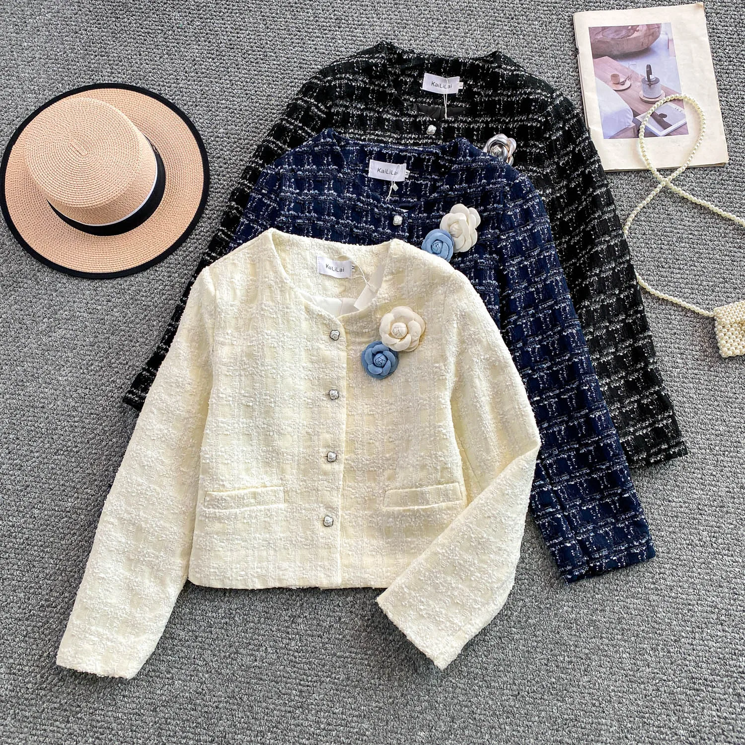 

Ele Heavy-Embroidered 3D Flower Outerwear Women's Slim Fit Woolen Coat Single Button High-End Feeling Faionable Slimmin...